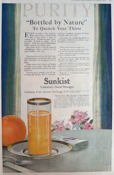 1918 Sunkist Oranges Ad ~ Bottled by Nature
