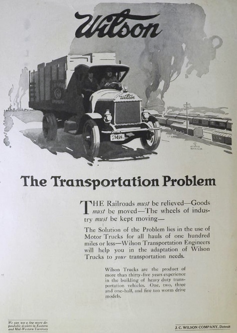 1917 J.C. WIlson Truck Ad ~ Relief for Railroads