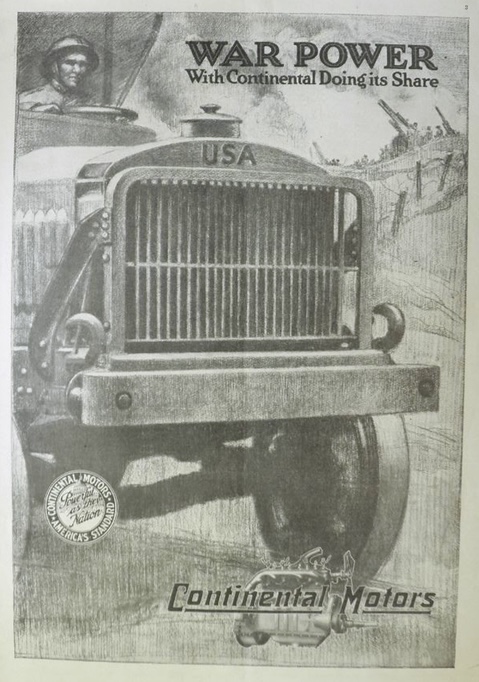 1918 WWI Continental Motors Ad ~ War Power