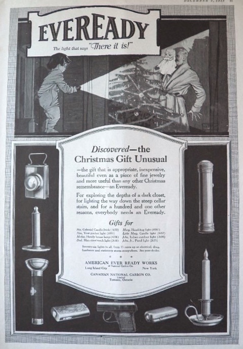 1916 Eveready Lights Ad ~ Candlestick, Pistol Light, etc.