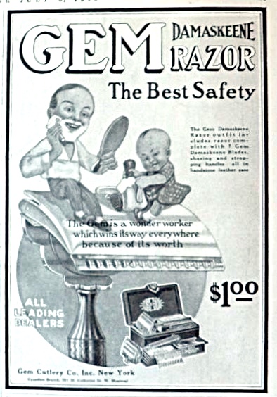 1916 Gem Razor Ad ~ Weird Dad & Baby Art