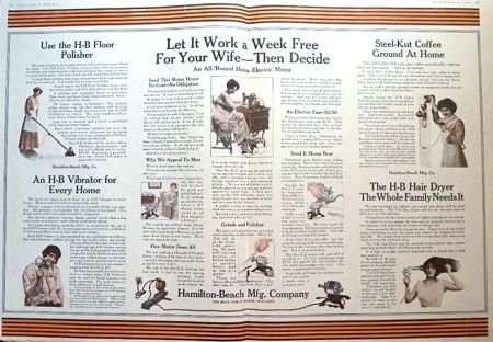1916 Hamilton Beach Appliances Ad ~ Two Pages