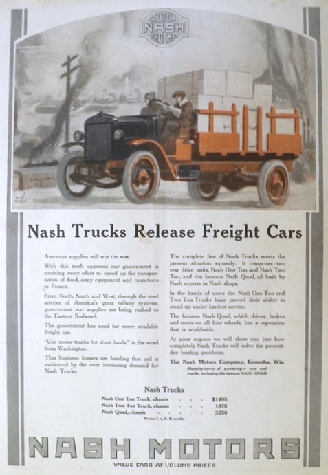 1918 Nash Motors Ad ~ Freight Cars ~ Fred Mizen Art