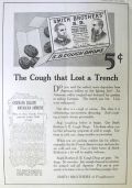 1918 Smith Brothers Cough Drops Ad ~ Soldier Coughs in Trench