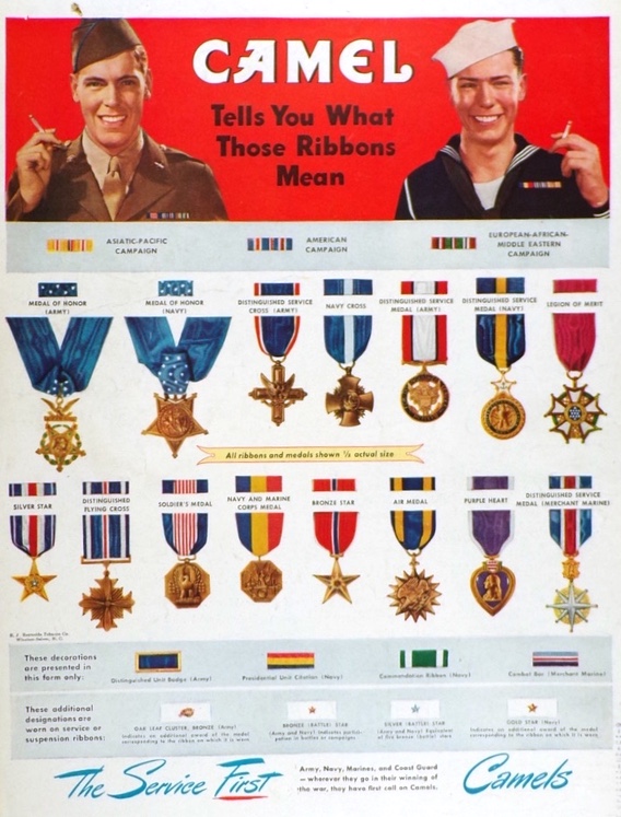 1945 Camel Cigarettes Ad ~ War Medals Identification