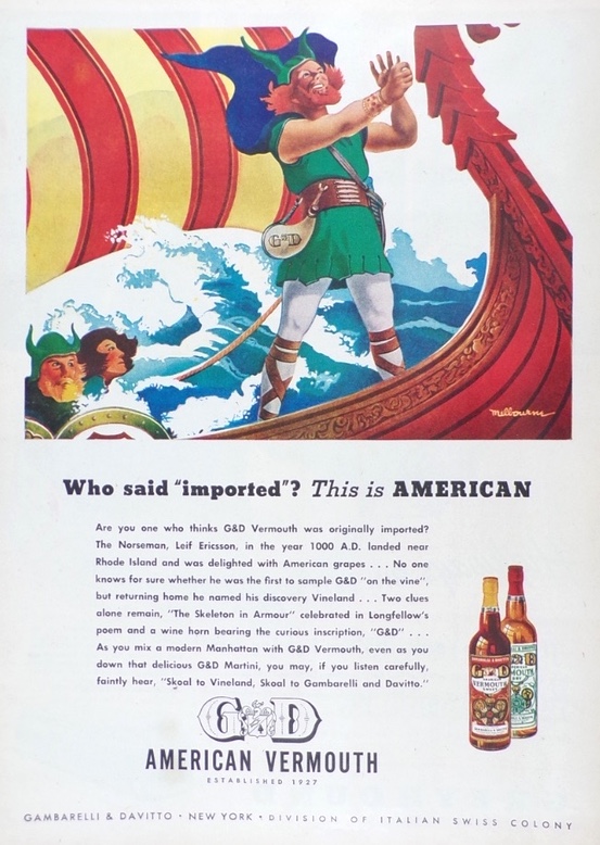 1945 G&D Vermouth Ad ~ Norseman Leif Ericson