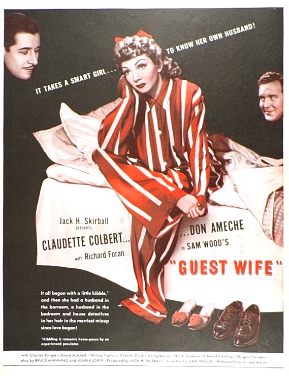 1945 Movie Ad ~ Guest Wife ~ Claudette Colbert, Don Ameche