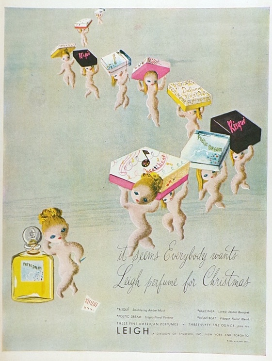 1945 Leigh Perfume Ad ~ Weird Dancing Creatures