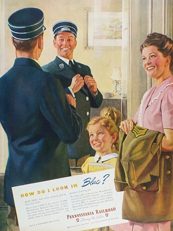 1945 Post-War Pennsylvania Railroad Ad ~ Dad the Conductor
