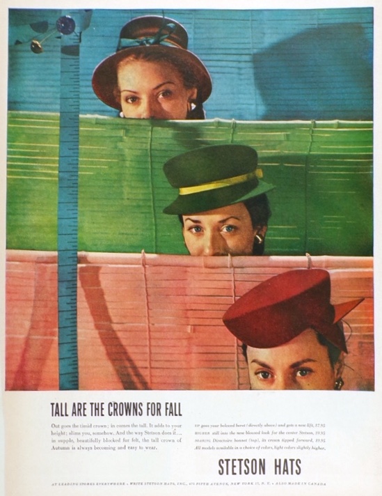 1945 Vintage Stetson Hats for Women Ad, Vintage Clothing & Accessory Ads