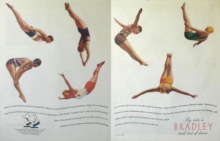 1930 Vintage Bradely Swimsuits Ad ~ People DIving
