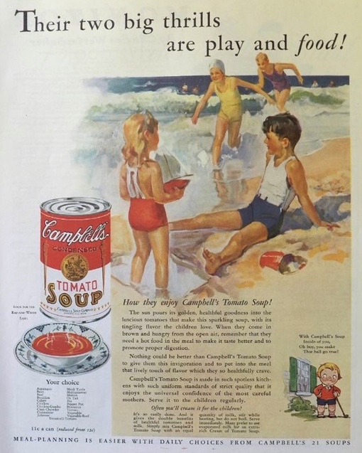 1931 Campbell's Tomato Soup Ad ~ Kids at the Beach