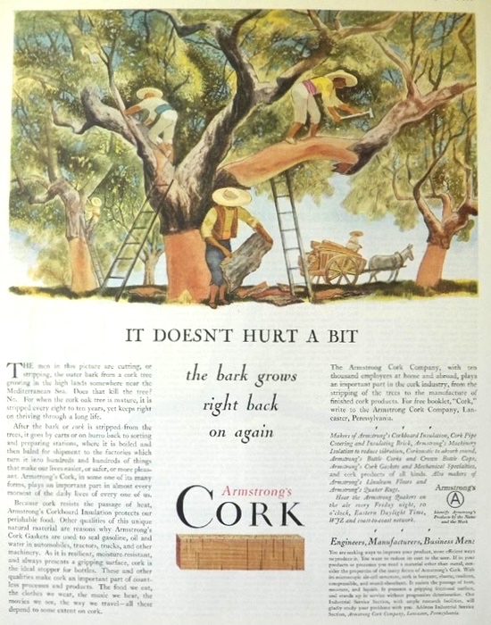 1930 Armstrong Cork Company Ad ~ Men Stripping Bark