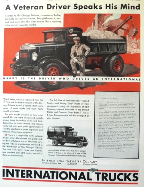1931 International Trucks Ad ~ Veteran Driver's Testimonial