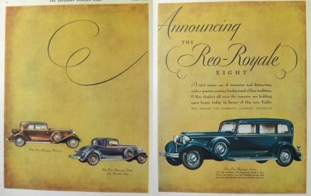 1930 Reo Royale Eight Car Ad ~ 2 Pages