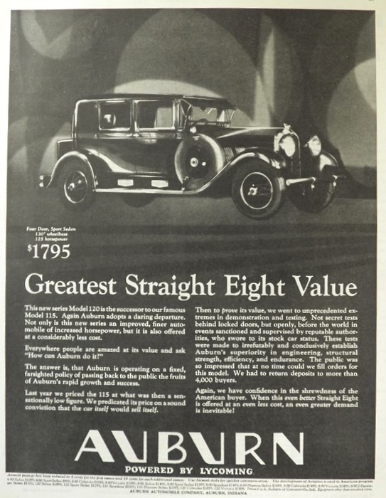 1929 Auburn Car Ad ~ 4-Door Sport Sedan