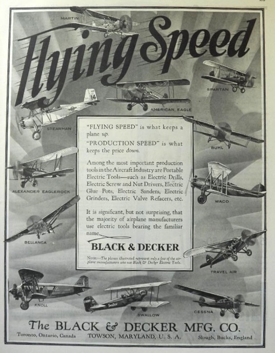 1929 Black & Decker Ad ~ Vintage Airplanes