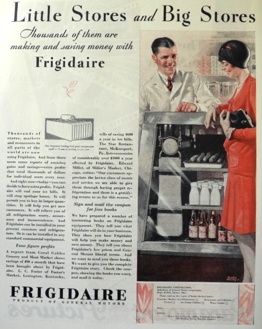 1929 Frigidaire Ad ~ Little Stores & Big Stores