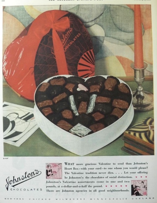 1929 Johnston's Chocolate Candy Ad ~ Valentine's Day