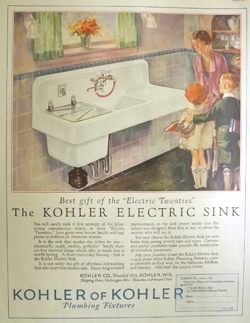 1927 Kohler Electric Sink Ad ~ Best Gift of the "Electric Twenties"