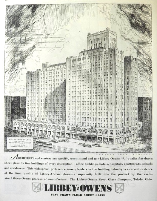 1929 Libbey Owens Glass Ad ~ Hotel Montclair, NYC