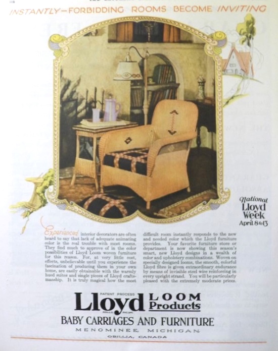 1929 Lloyd Wicker Furniture Ad ~ Chair & Table