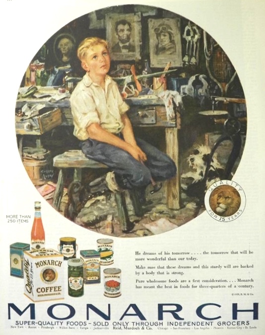 1929 Monarch Food Ad ~ Eugene Iverd ~ Boy with Model Airplanes
