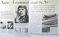 1929 Pennsylvania Railroad Ad ~ Service by Rail & Air ~ Charles Lindbergh