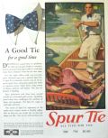1929 Spur Bow Tie Ad ~ Couple in Rowboat
