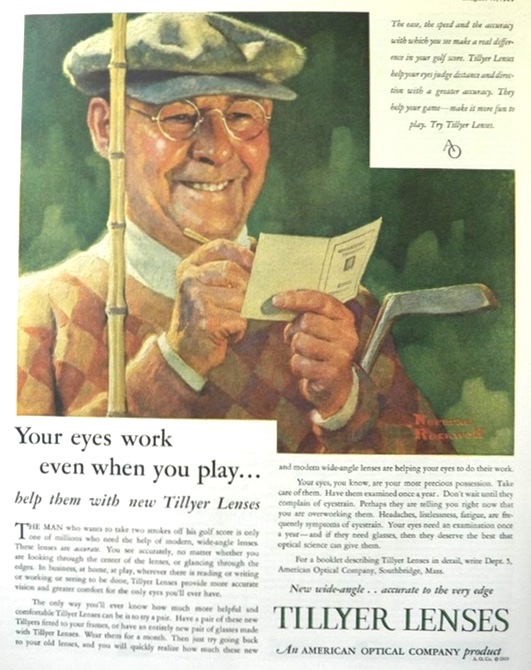 1929 Tillyer Lenses Ad ~ Norman Rockwell Golfer