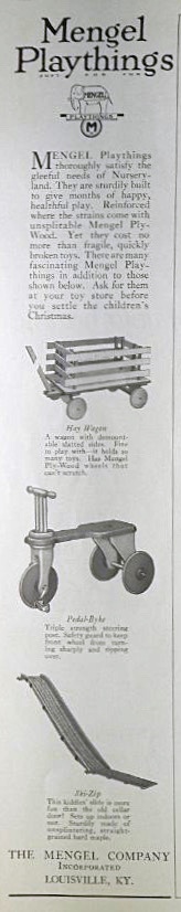 1924 Mengel Playthings Ad ~ Wagon, Pedal Car, Ski Zip