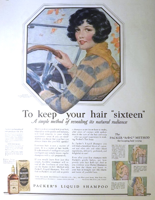 1924 Packer's Shampoo Ad ~ Keep Your Hair "Sixteen"