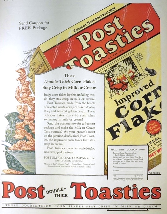 1924 Post Toasties Cereal Ad ~ Double Thick