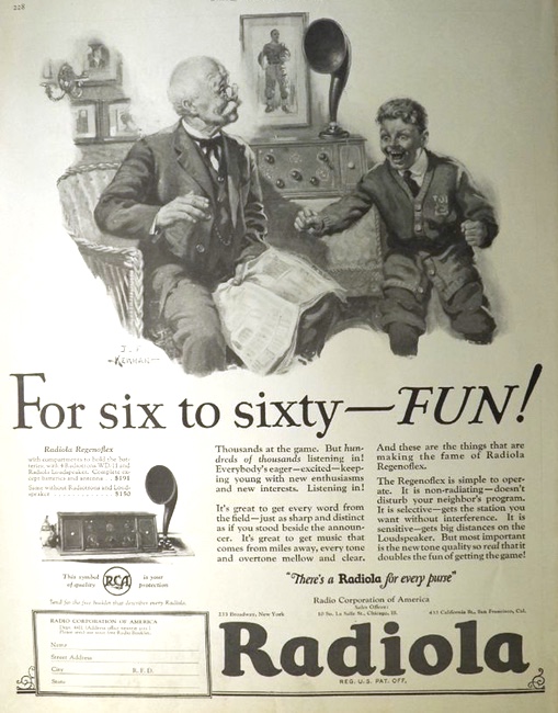 1924 RCA Radiola Regenoflex Ad ~ For Six to Sixty