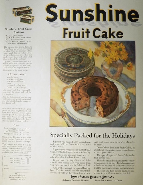 1924 Sunshine Fruit Cake Ad ~ Orange Sauce Recipe