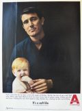 1965 Acrilan Fabric Ad ~ Handsome Man with Baby