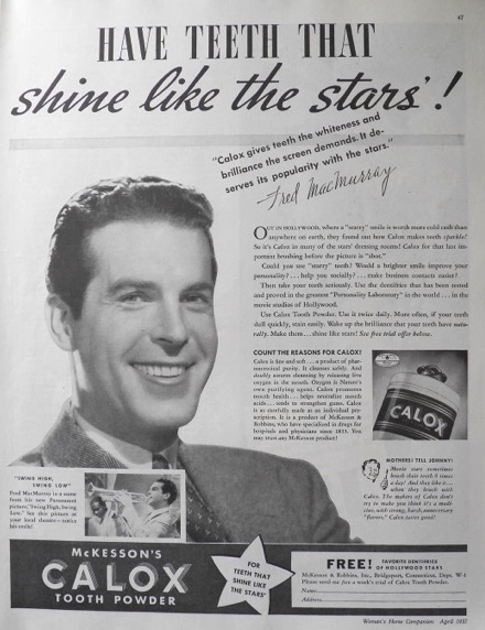 1937 Calox Tooth Powder ~ Fred MacMurray