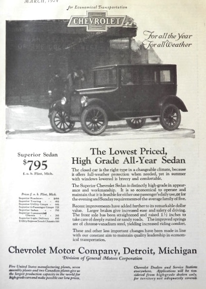 1924 Chevy Superior Sedan Ad ~ All Year, All Weather