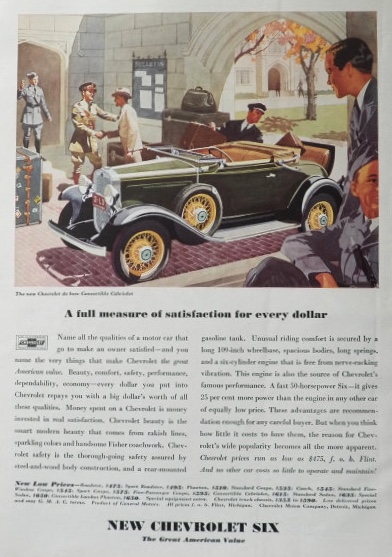 1931 Chevy Six Ad ~ Convertible Cabriolet