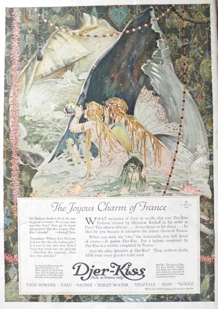 1919 Djer Kiss Ad ~ Joyous Charm of France