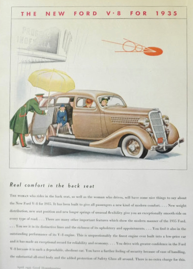 1935 Ford V-8 Ad ~ Back Seat Comfort
