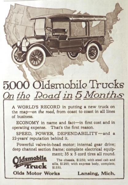1919 Oldsmobile Truck Ad ~ 5000 On The Road