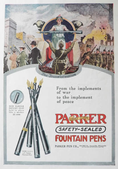 1919 Parker Fountain Pens Ad ~ War & Peace