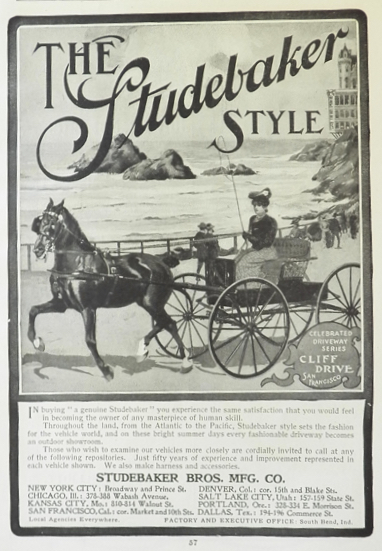 1902 Studebaker Horse Carriage Ad ~ Cliff Drive, San Francisco