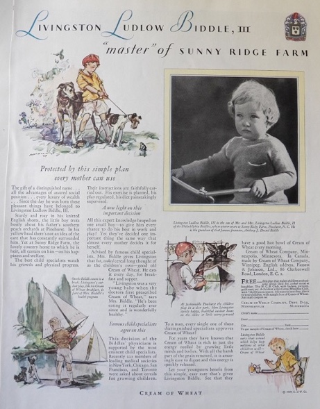 1929 Cream of Wheat Ad ~ Livingston Ludlow Biddle