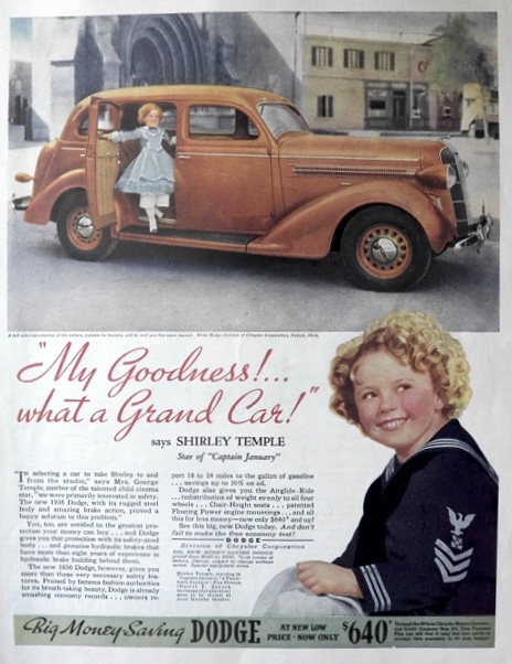 1936 Dodge Ad ~ Shirley Temple
