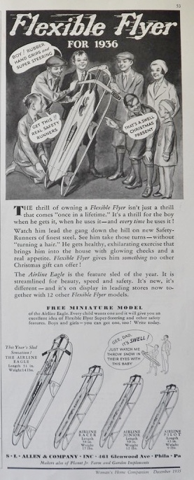 1935 Flexible Flyer Sled Ad ~ 1936 Models