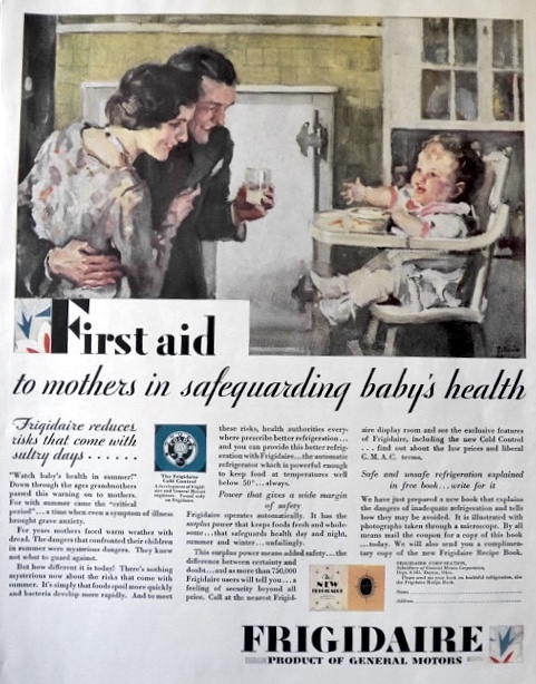 1929 Frigidaire Ad ~ Frederic Stanley ~ Baby's Health