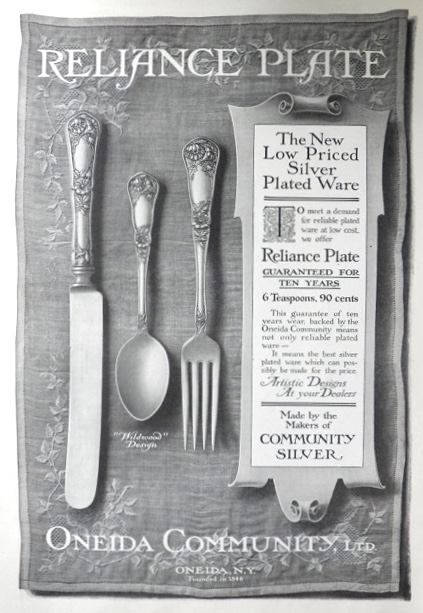 1909 Oneida Community Reliance Plate Ad ~ Wildwood Pattern