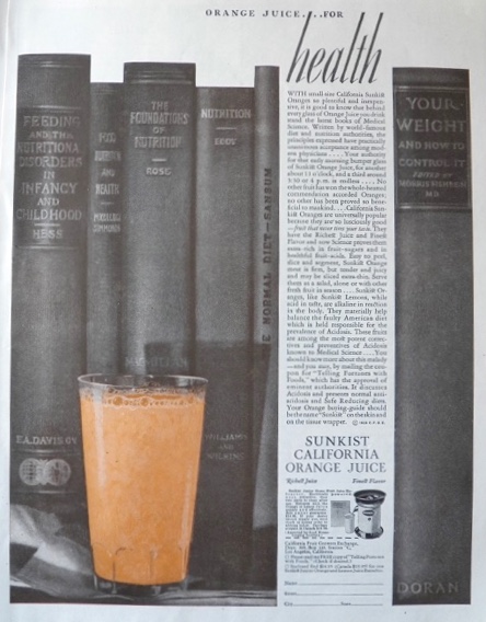 1929 Sunkist Orange Juice Ad ~ Health Books
